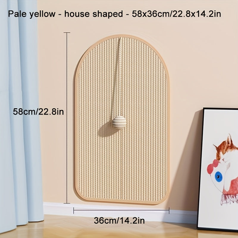 Durable Sisal Cat Scratching Board - with Toy Cat Scrub Ball, Sofa Scratch Protector, Furniture and Floor Wall Anti-Scratch Pad, Adhesive Backing - Anywhere Stick