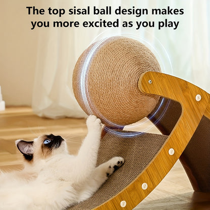 2-in-1 Large Corrugated Cardboard Cat Scratching Board with Jute Balls, Scratch Toy for Cats to Protect Furniture, Self-Amusement and Energy-Burning Pet Toy