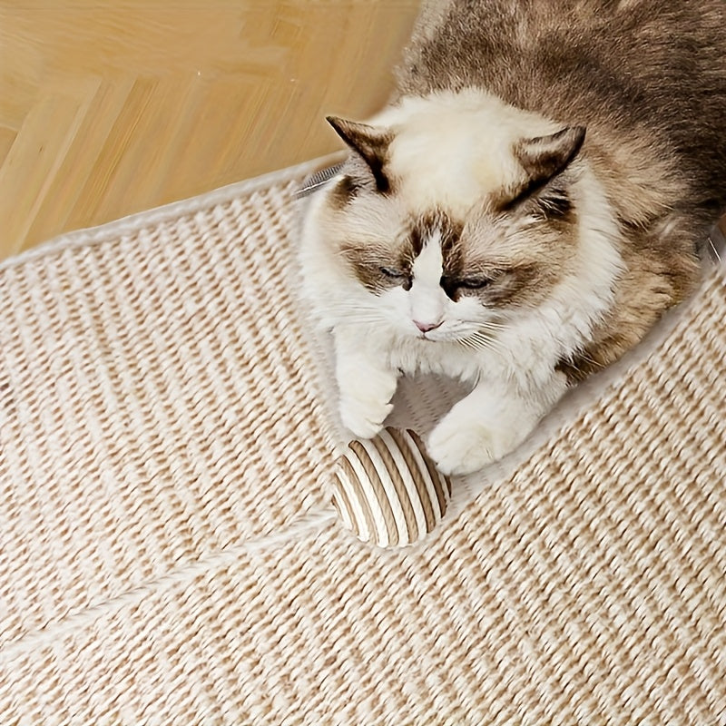 Durable Sisal Cat Scratching Board - with Toy Cat Scrub Ball, Sofa Scratch Protector, Furniture and Floor Wall Anti-Scratch Pad, Adhesive Backing - Anywhere Stick