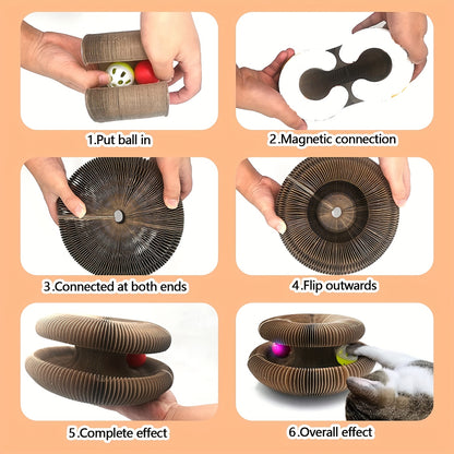 Interactive Cat Scratcher Interactive, Durable Foldable Magic Organ Cat Scratching Board with Cat Ball Toy | High-Quality Cardboard Cat Scratcher for Indoor Play, Pet Claw Care, and Space-Saving Design, Brown, Cat Toys