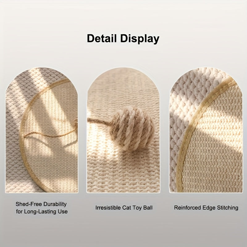Durable Sisal Cat Scratching Board - with Toy Cat Scrub Ball, Sofa Scratch Protector, Furniture and Floor Wall Anti-Scratch Pad, Adhesive Backing - Anywhere Stick