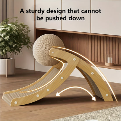2-in-1 Large Corrugated Cardboard Cat Scratching Board with Jute Balls, Scratch Toy for Cats to Protect Furniture, Self-Amusement and Energy-Burning Pet Toy