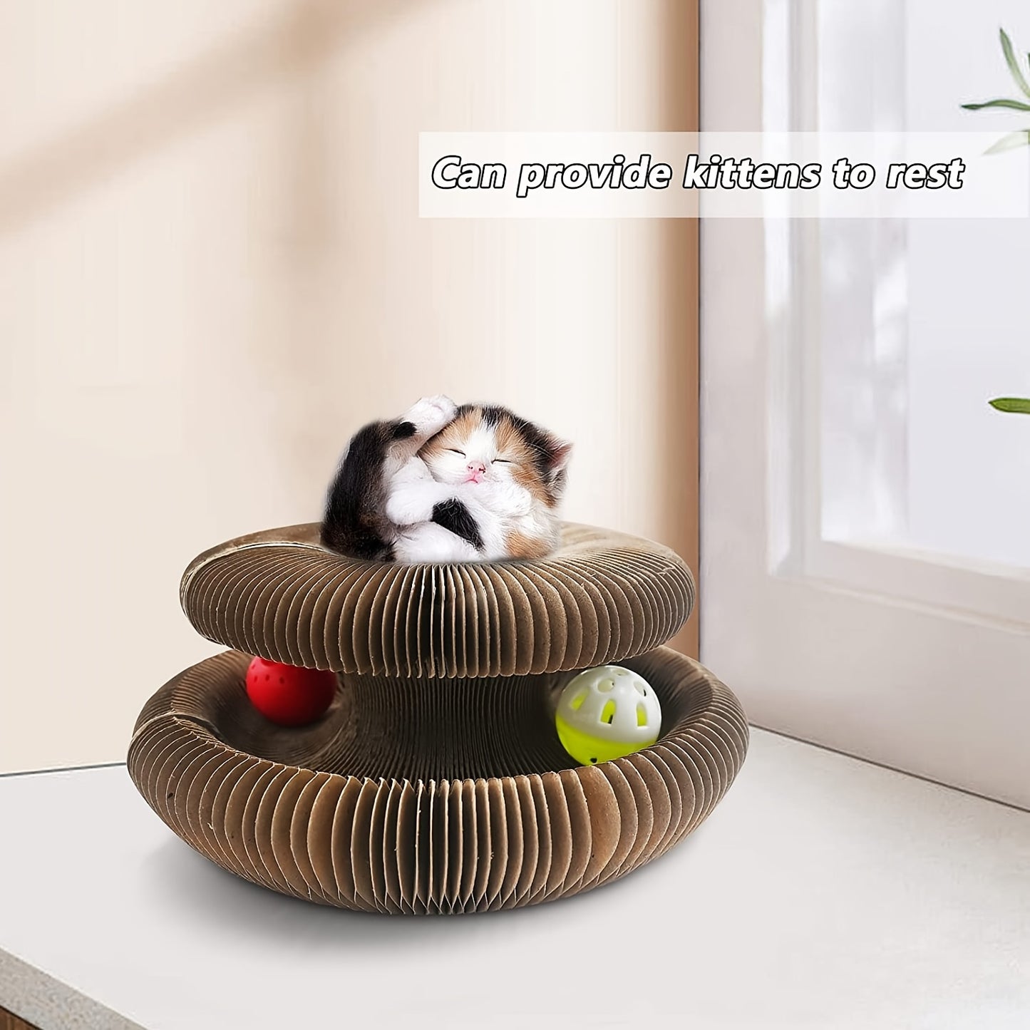 Interactive Cat Scratcher Interactive, Durable Foldable Magic Organ Cat Scratching Board with Cat Ball Toy | High-Quality Cardboard Cat Scratcher for Indoor Play, Pet Claw Care, and Space-Saving Design, Brown, Cat Toys
