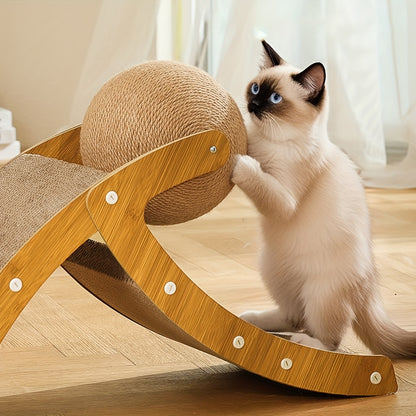 2-in-1 Large Corrugated Cardboard Cat Scratching Board with Jute Balls, Scratch Toy for Cats to Protect Furniture, Self-Amusement and Energy-Burning Pet Toy