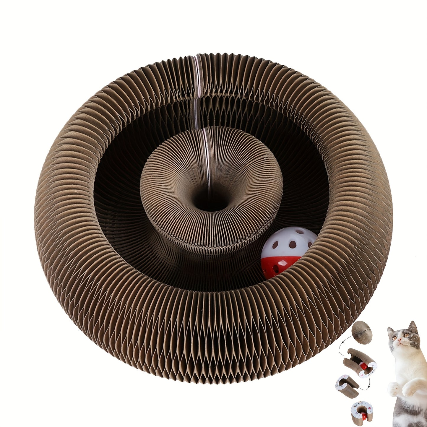 Interactive Cat Scratcher Interactive, Durable Foldable Magic Organ Cat Scratching Board with Cat Ball Toy | High-Quality Cardboard Cat Scratcher for Indoor Play, Pet Claw Care, and Space-Saving Design, Brown, Cat Toys