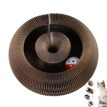 Interactive Cat Scratcher Interactive, Durable Foldable Magic Organ Cat Scratching Board with Cat Ball Toy | High-Quality Cardboard Cat Scratcher for Indoor Play, Pet Claw Care, and Space-Saving Design, Brown, Cat Toys