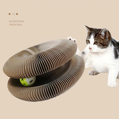 Interactive Cat Scratcher Interactive, Durable Foldable Magic Organ Cat Scratching Board with Cat Ball Toy | High-Quality Cardboard Cat Scratcher for Indoor Play, Pet Claw Care, and Space-Saving Design, Brown, Cat Toys