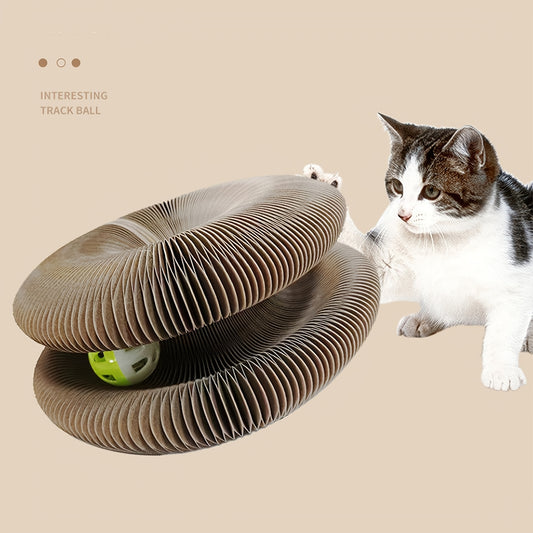 Interactive Cat Scratcher Interactive, Durable Foldable Magic Organ Cat Scratching Board with Cat Ball Toy | High-Quality Cardboard Cat Scratcher for Indoor Play, Pet Claw Care, and Space-Saving Design, Brown, Cat Toys
