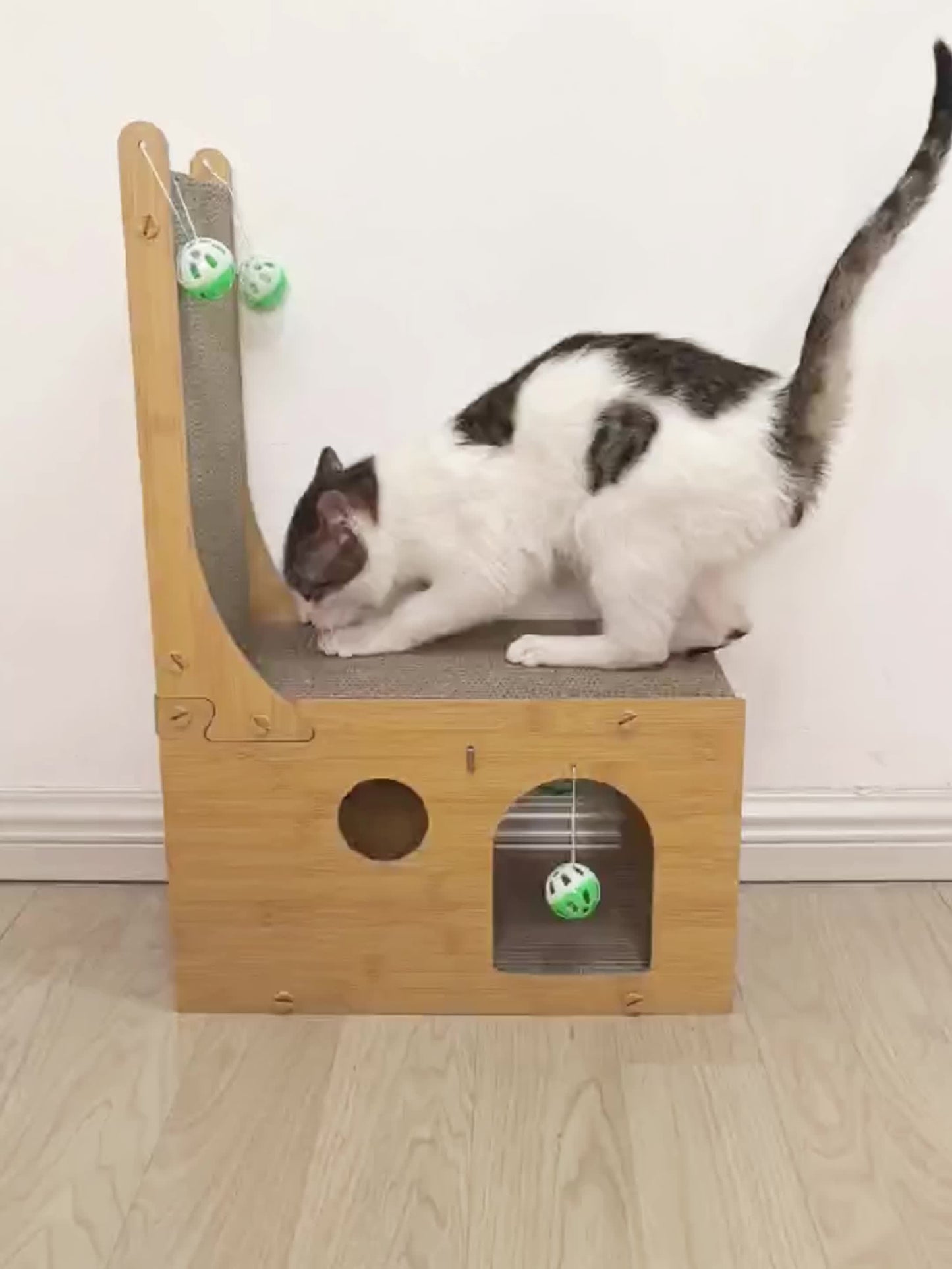1pc Cat Scratching Board 1pc L-Shaped Vertical Cat Scratching Board | Corrugated Cardboard & Interactive Ball Toy | Claw Grinding Cat Toy & Pet Play Structure