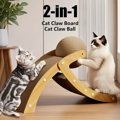 2-in-1 Large Corrugated Cardboard Cat Scratching Board with Jute Balls, Scratch Toy for Cats to Protect Furniture, Self-Amusement and Energy-Burning Pet Toy