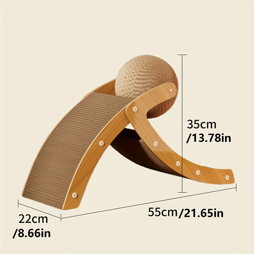 2-in-1 Large Corrugated Cardboard Cat Scratching Board with Jute Balls, Scratch Toy for Cats to Protect Furniture, Self-Amusement and Energy-Burning Pet Toy