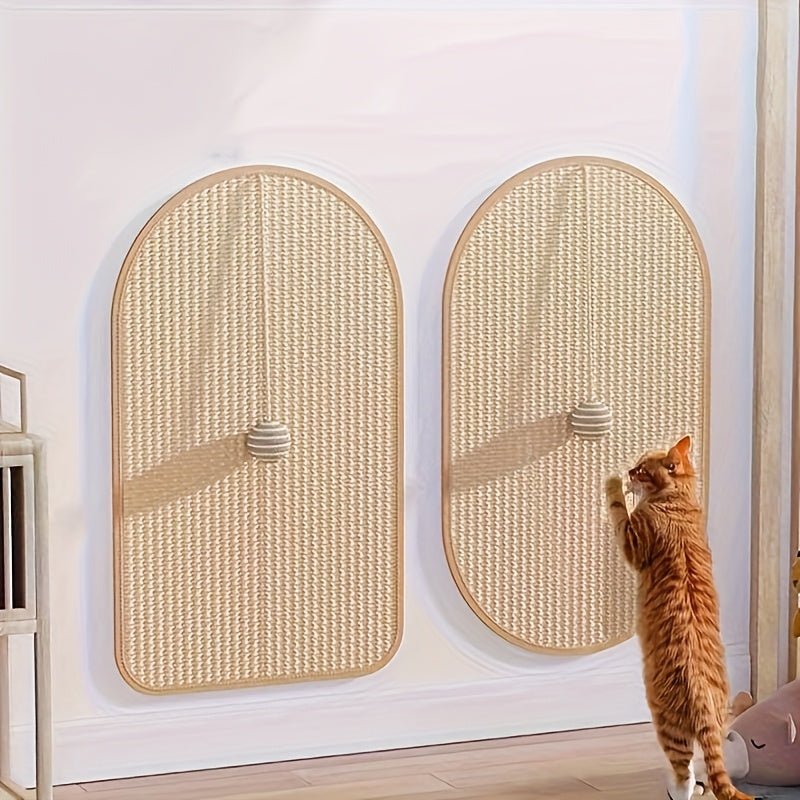 Durable Sisal Cat Scratching Board - with Toy Cat Scrub Ball, Sofa Scratch Protector, Furniture and Floor Wall Anti-Scratch Pad, Adhesive Backing - Anywhere Stick