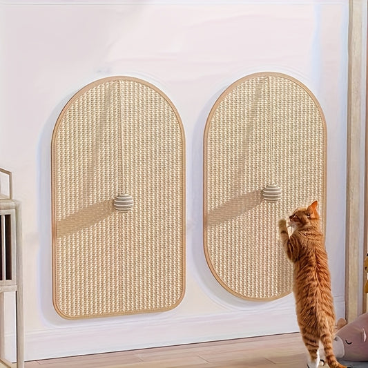 Durable Sisal Cat Scratching Board - with Toy Cat Scrub Ball, Sofa Scratch Protector, Furniture and Floor Wall Anti-Scratch Pad, Adhesive Backing - Anywhere Stick